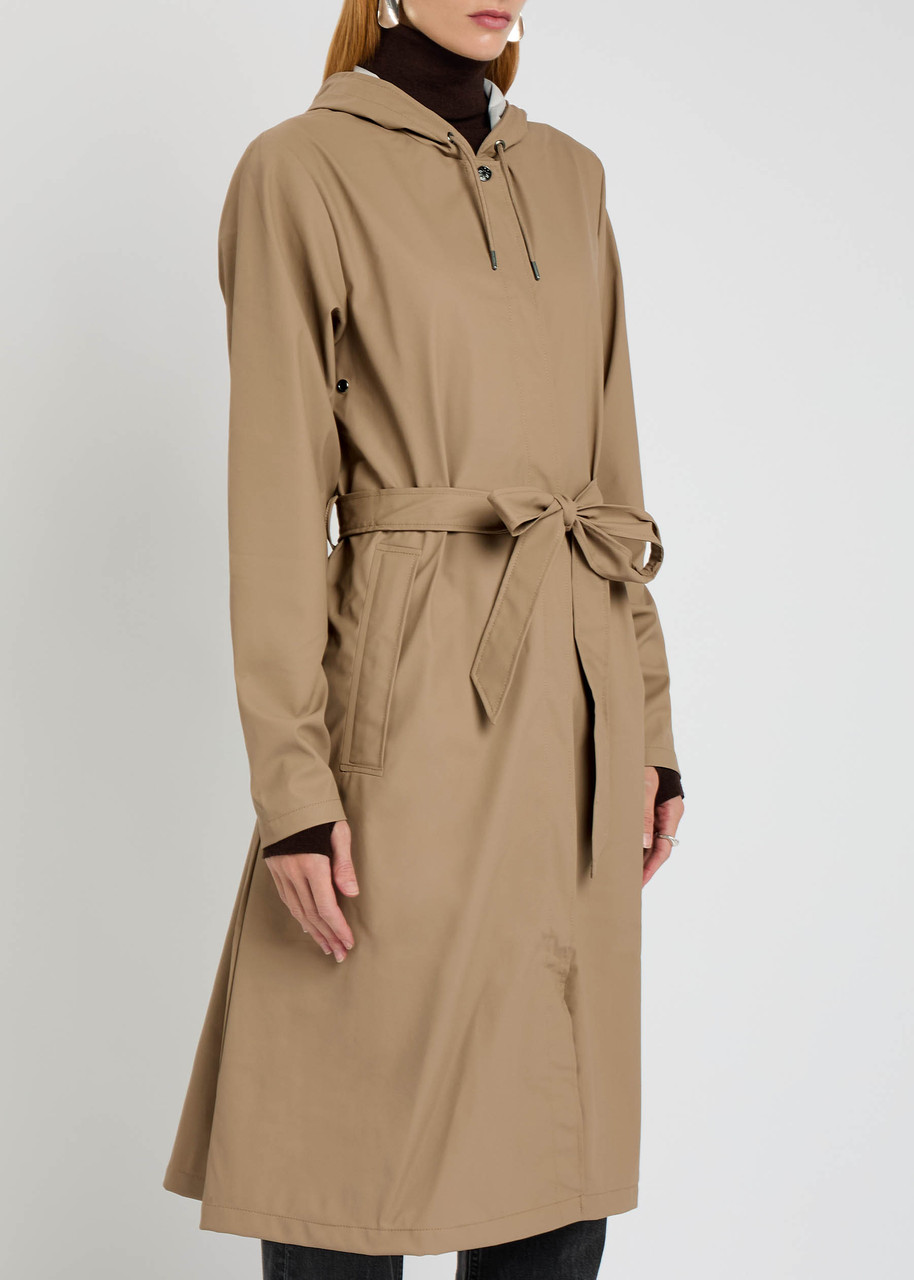  Rains Hooded Coated Shell Waterproof Jacket - Beige - Xs (uk6 / Xs) 