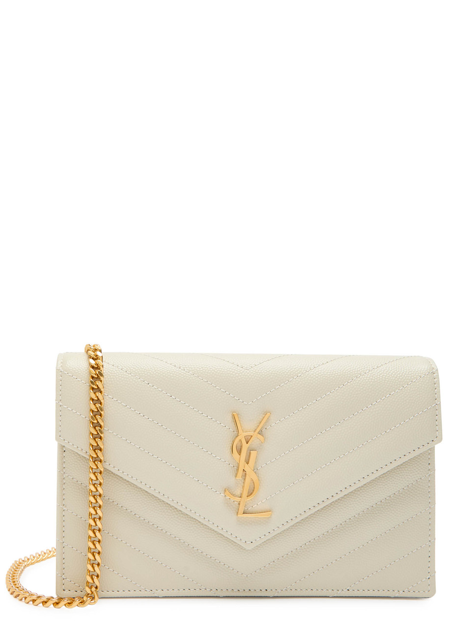 Saint Laurent Logo Quilted Leather Wallet-on-chain In White