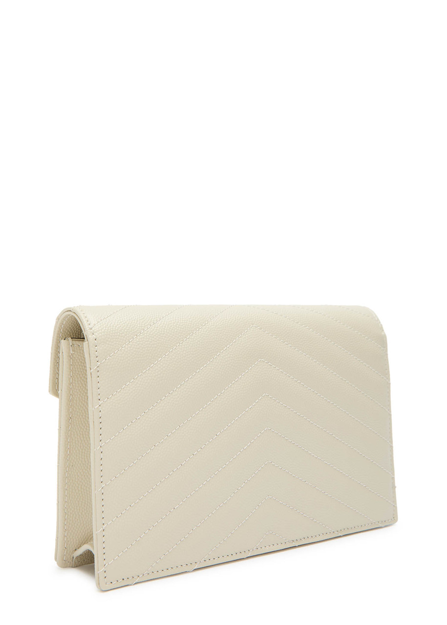 Saint Laurent Logo Quilted Leather Wallet-on-chain In White