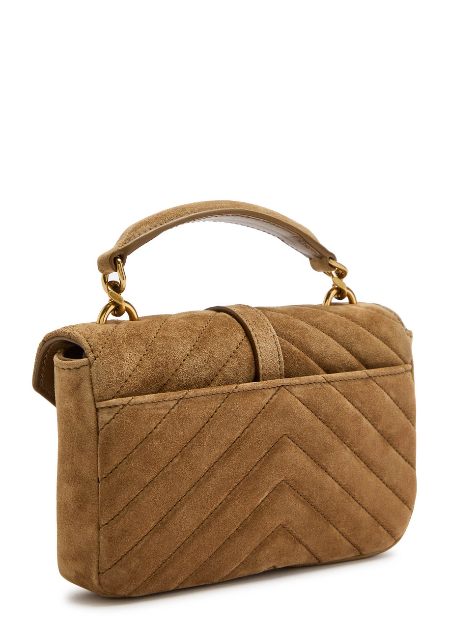 Saint Laurent College Mini Suede Cross-body Bag In Brown