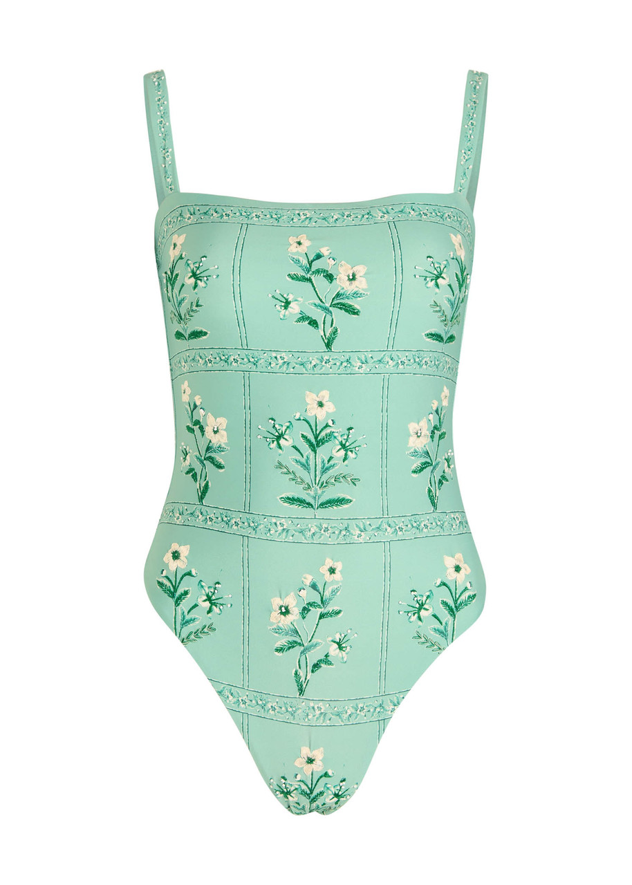 Agua By Agua Bendita Durazno Patterened One Piece Bathing Suit In Green