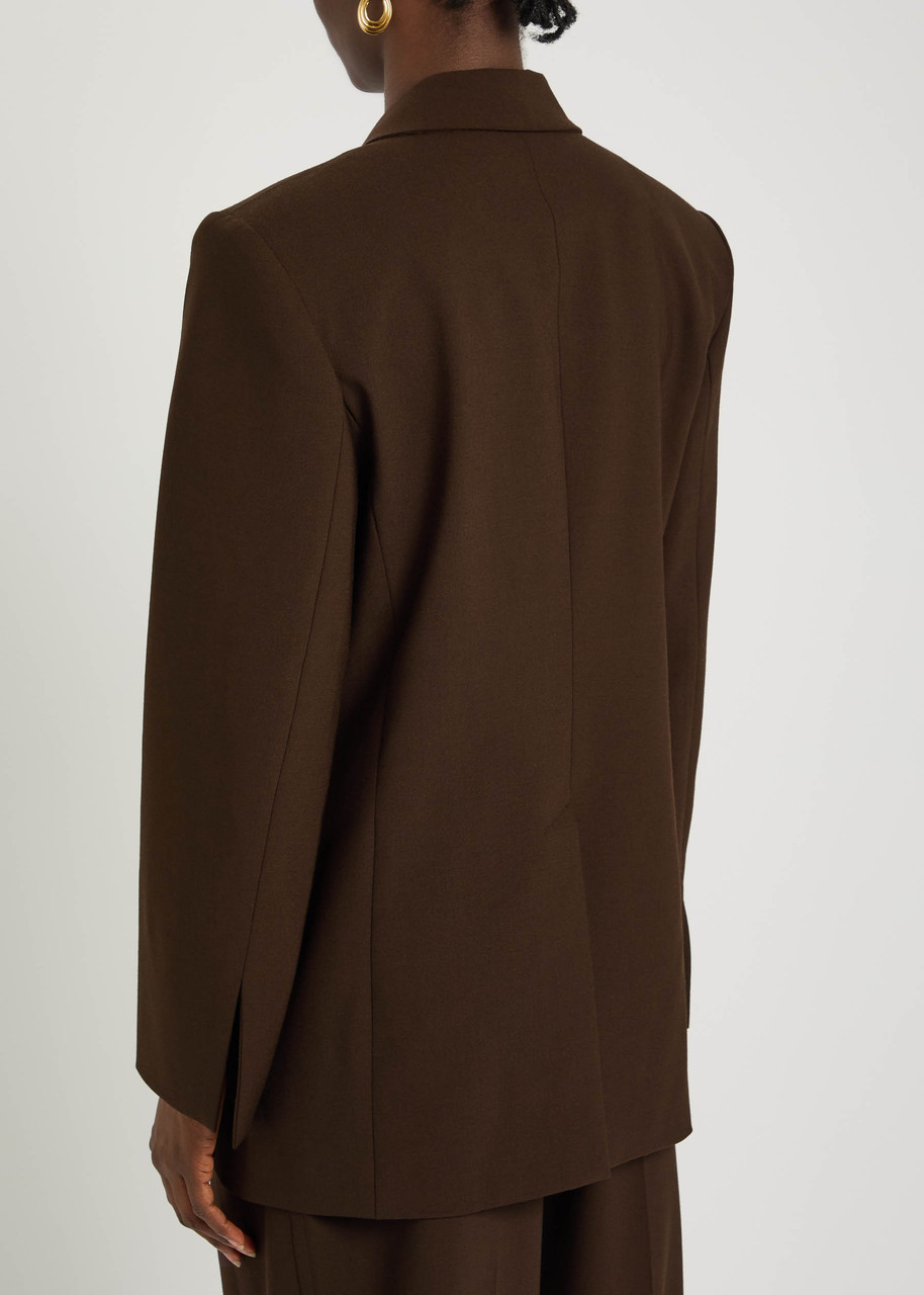 Esse Studios Onus Double-breasted Woven Blazer In Brown