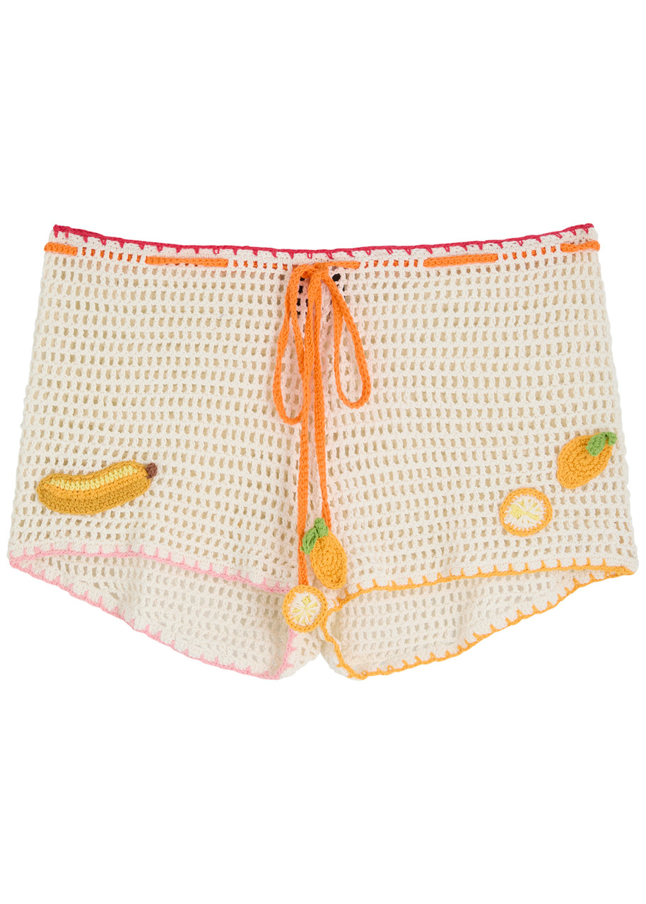 Leslie Amon Tutti Frutti Crochet Shorts In White