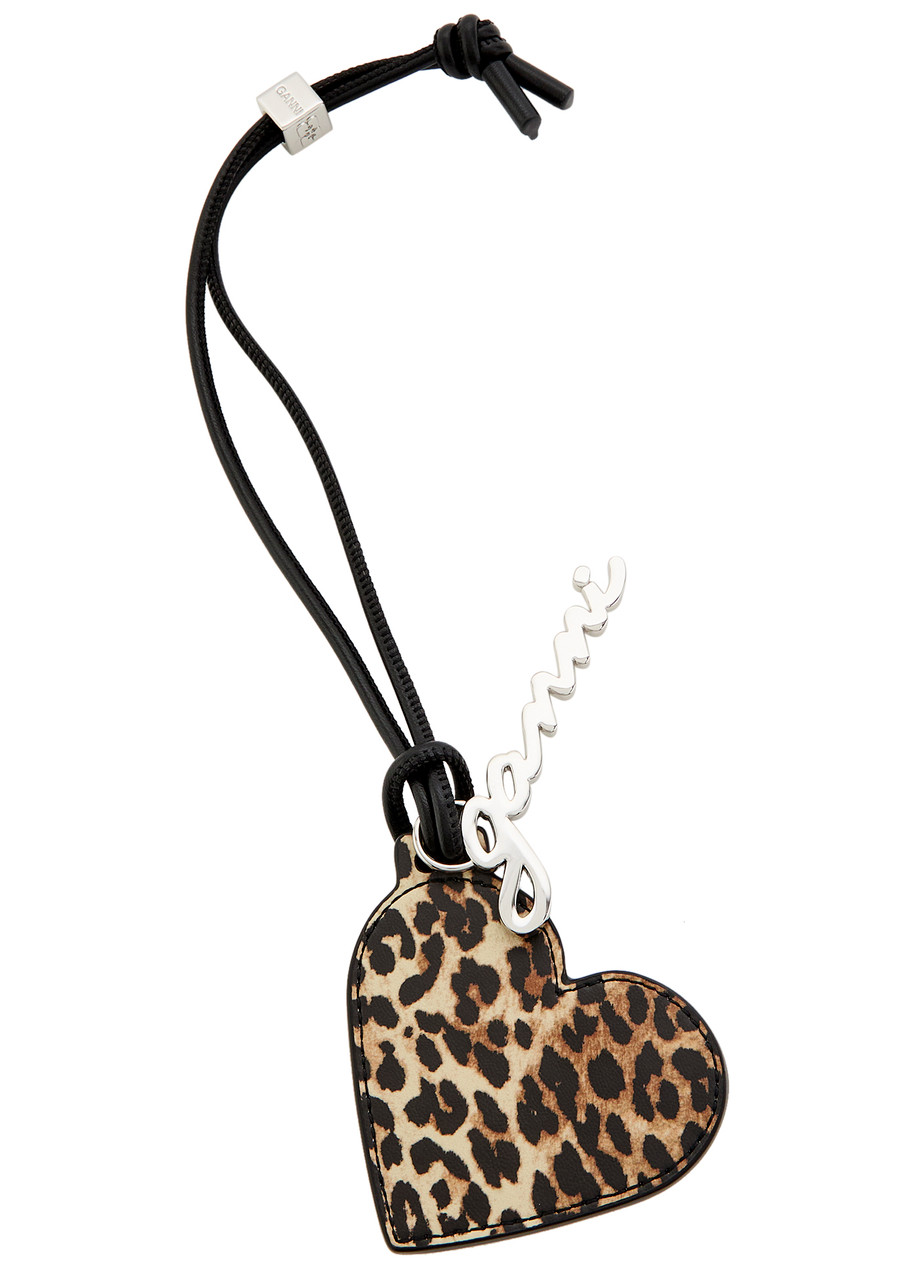 Ganni Bou Heart Mirror Leather Keyring In Brown