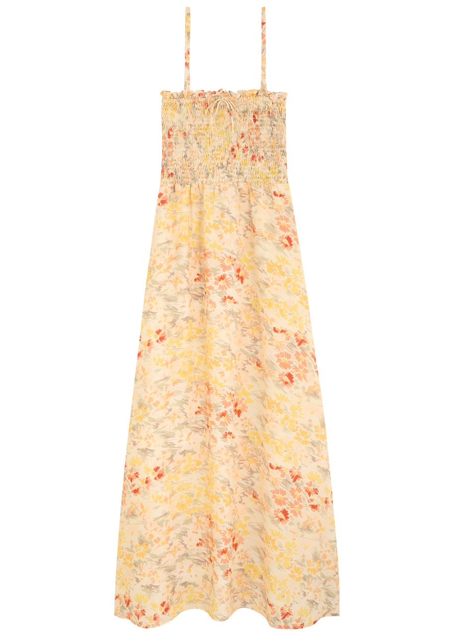 Faithfull The Brand Sorana Floral-printed Woven Midi Dress In Yellow
