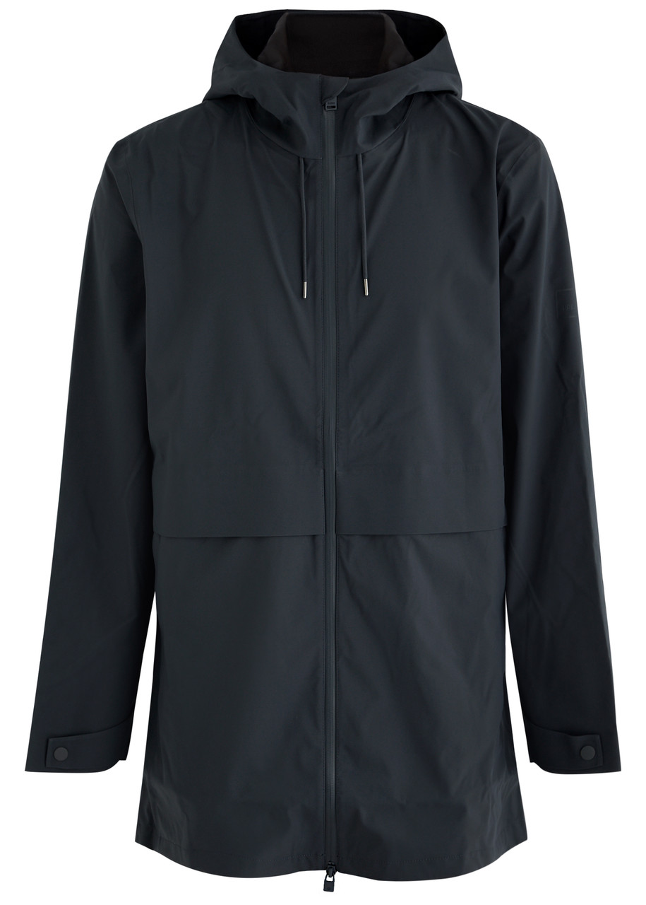 Rains Suva Long Hooded Shell Jacket In Blue