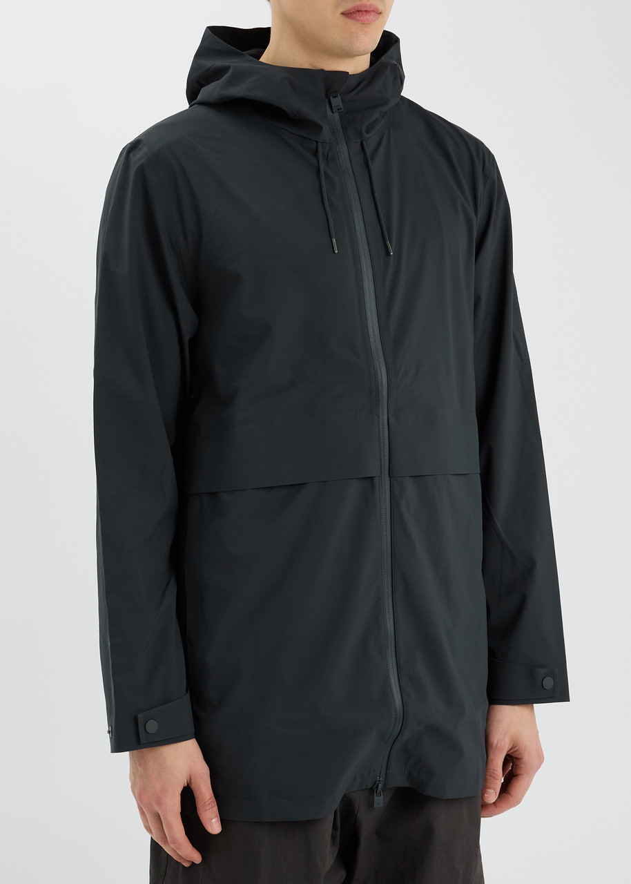 Rains Suva Long Hooded Shell Jacket In Blue