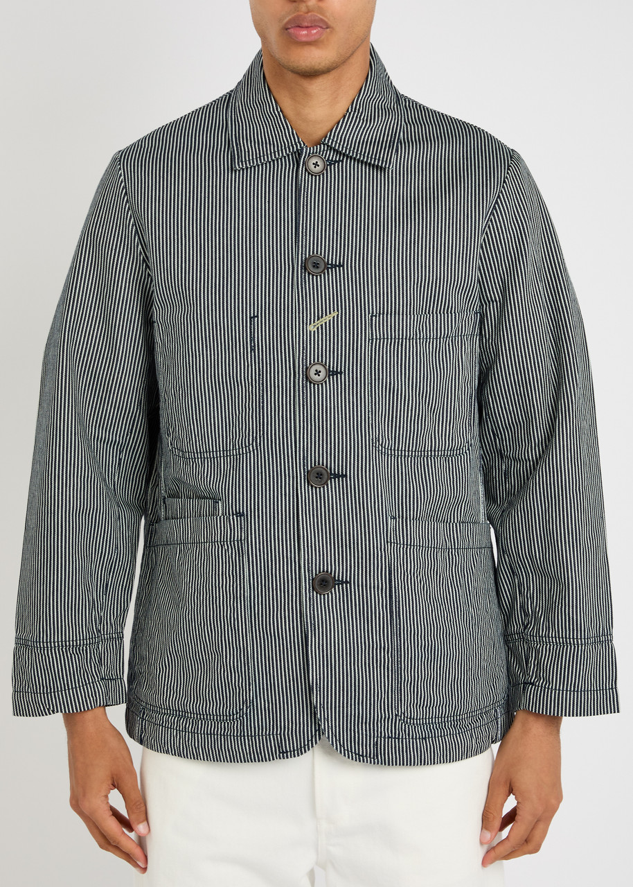  Universal Works Hickory Striped Cotton Overshirt - Grey - L 
