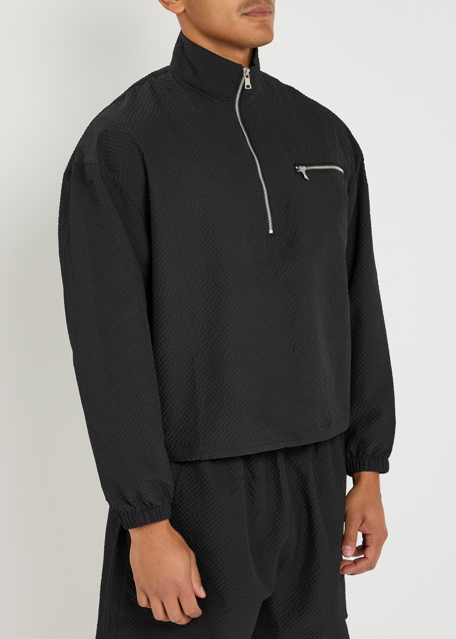 Mki Miyuki Zoku Logo Seersucker Quarter-zip Jacket In Black