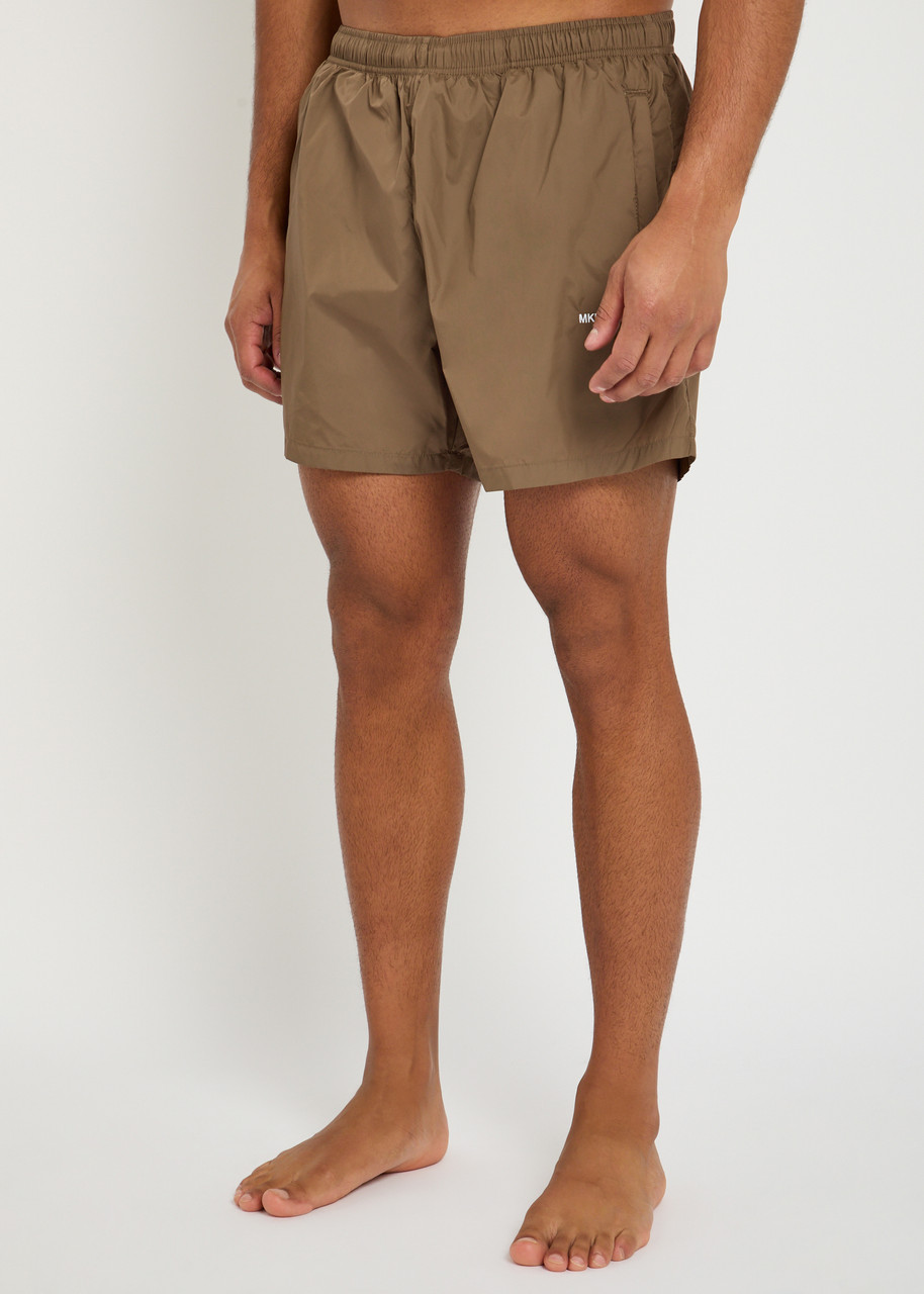 Mki Miyuki Zoku Logo-embroidered Shell Swim Shorts In Brown