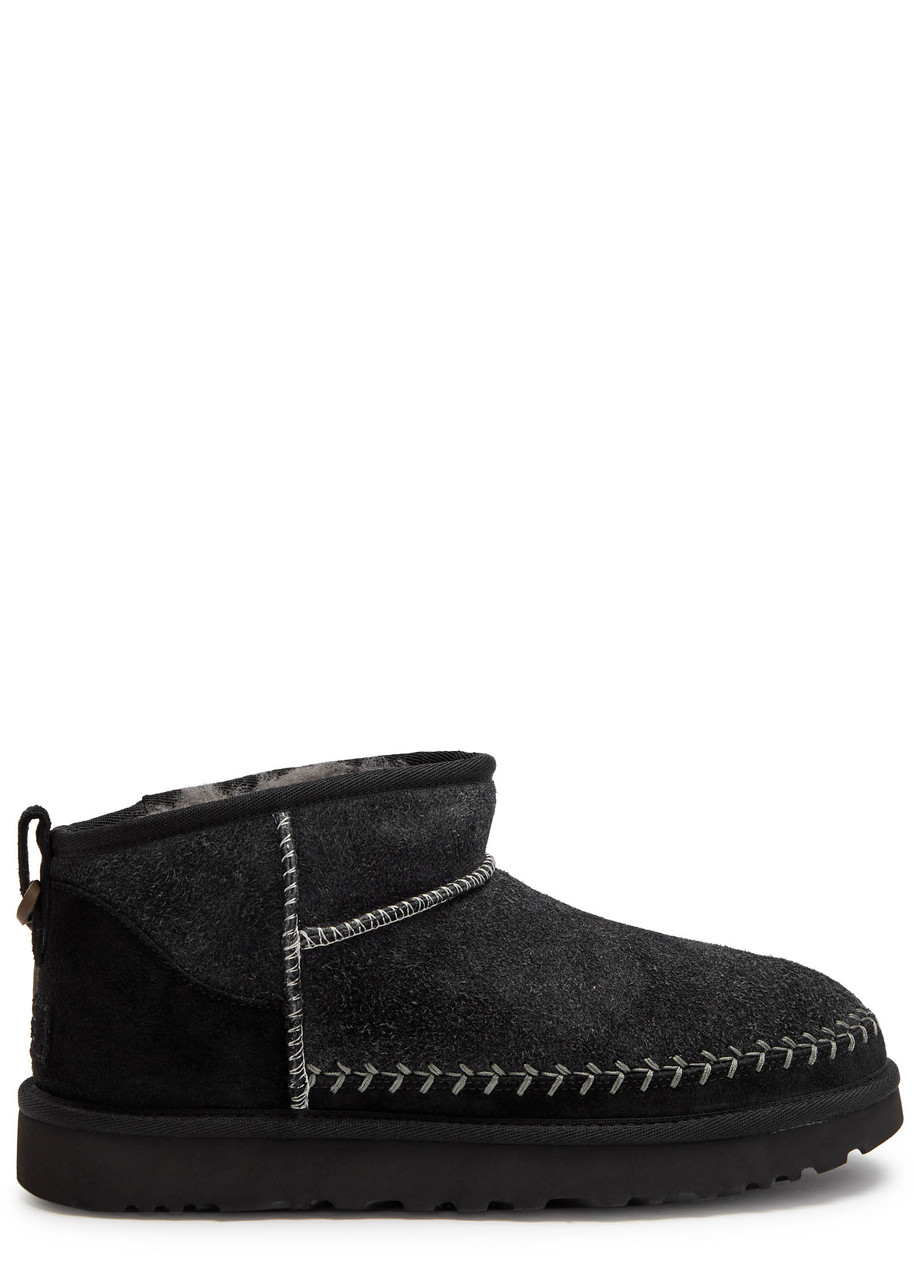 Ugg Classic Ultra Mini Biarritz Suede Ankle Boots In Black
