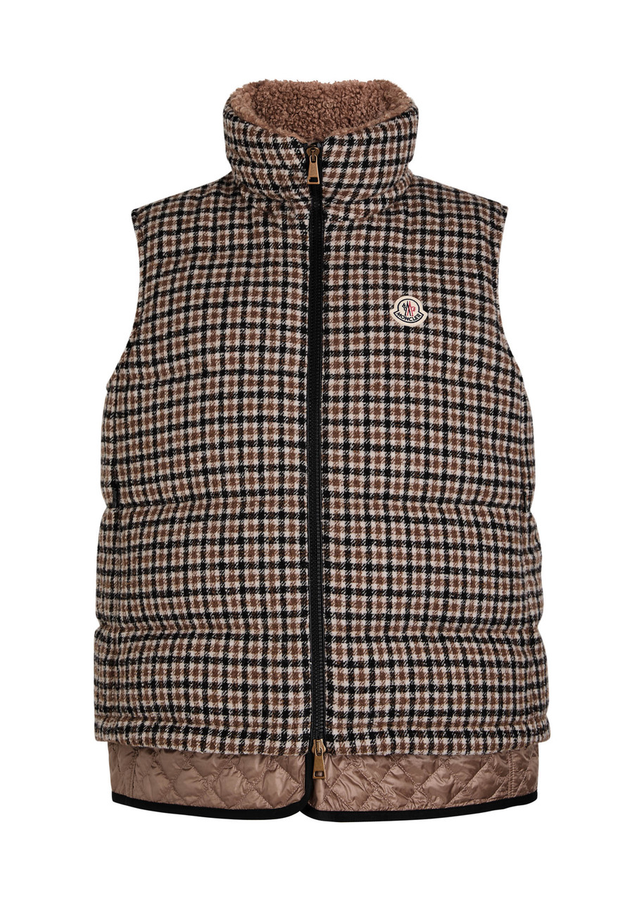 Moncler Touvet Houndstooth Quilted Wool-blend Gilet In Gray