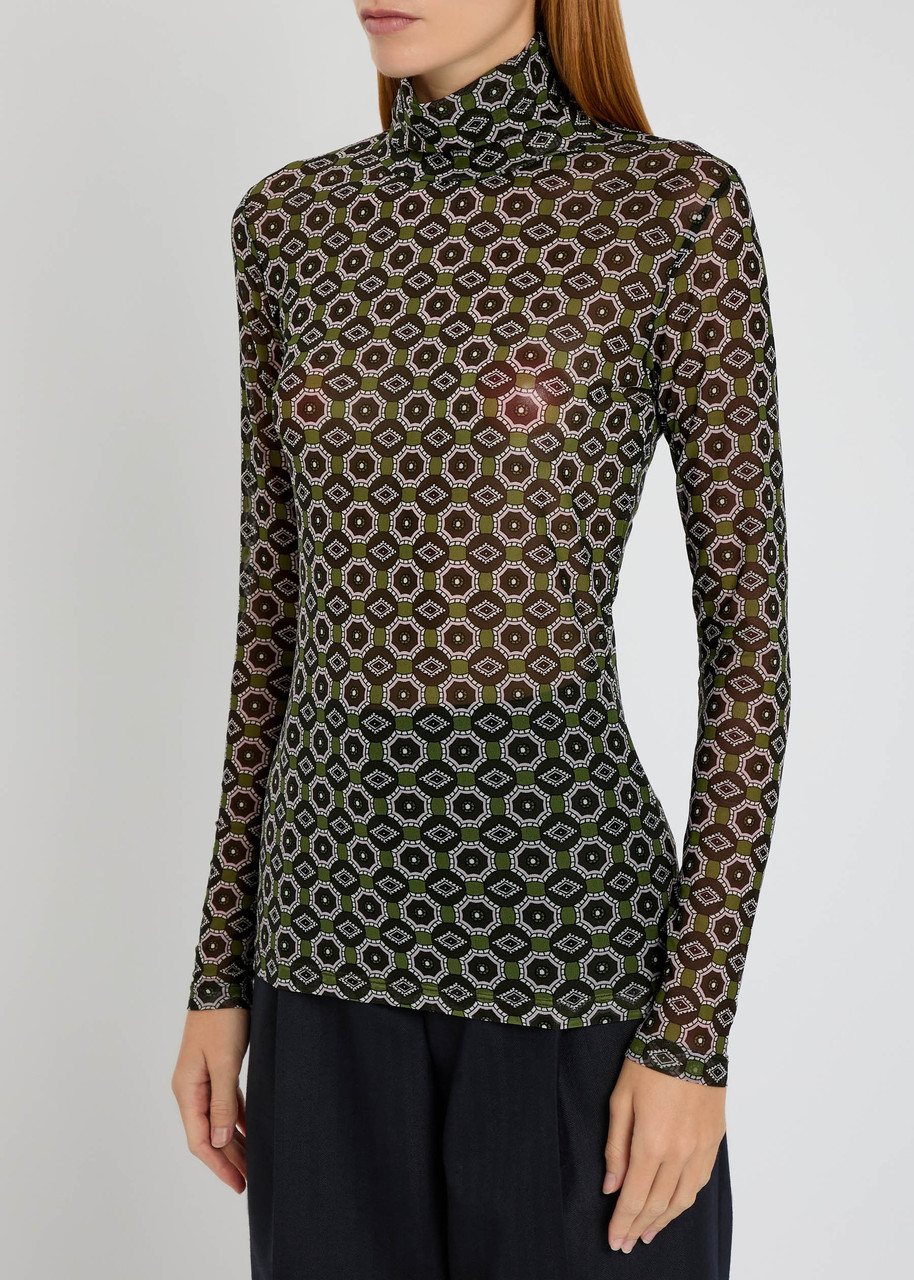  Dries Van Noten Hoyser Patterned Mesh Top - Green - L (uk14 / L) 
