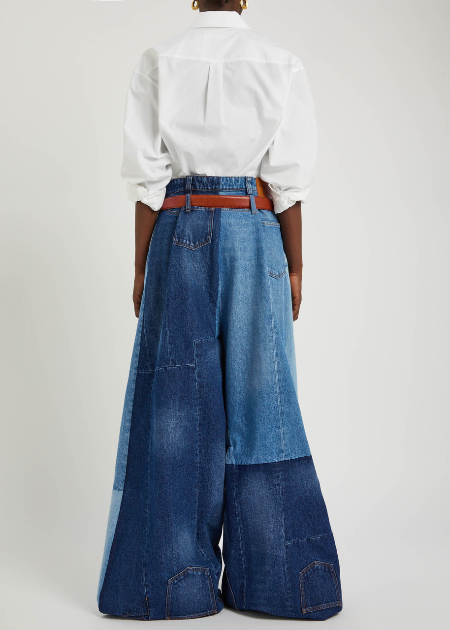  A.w.a.k.e Mode Panelled Two-tone Wide-leg Jeans - Blue - S/m (uk10-12 / M) 