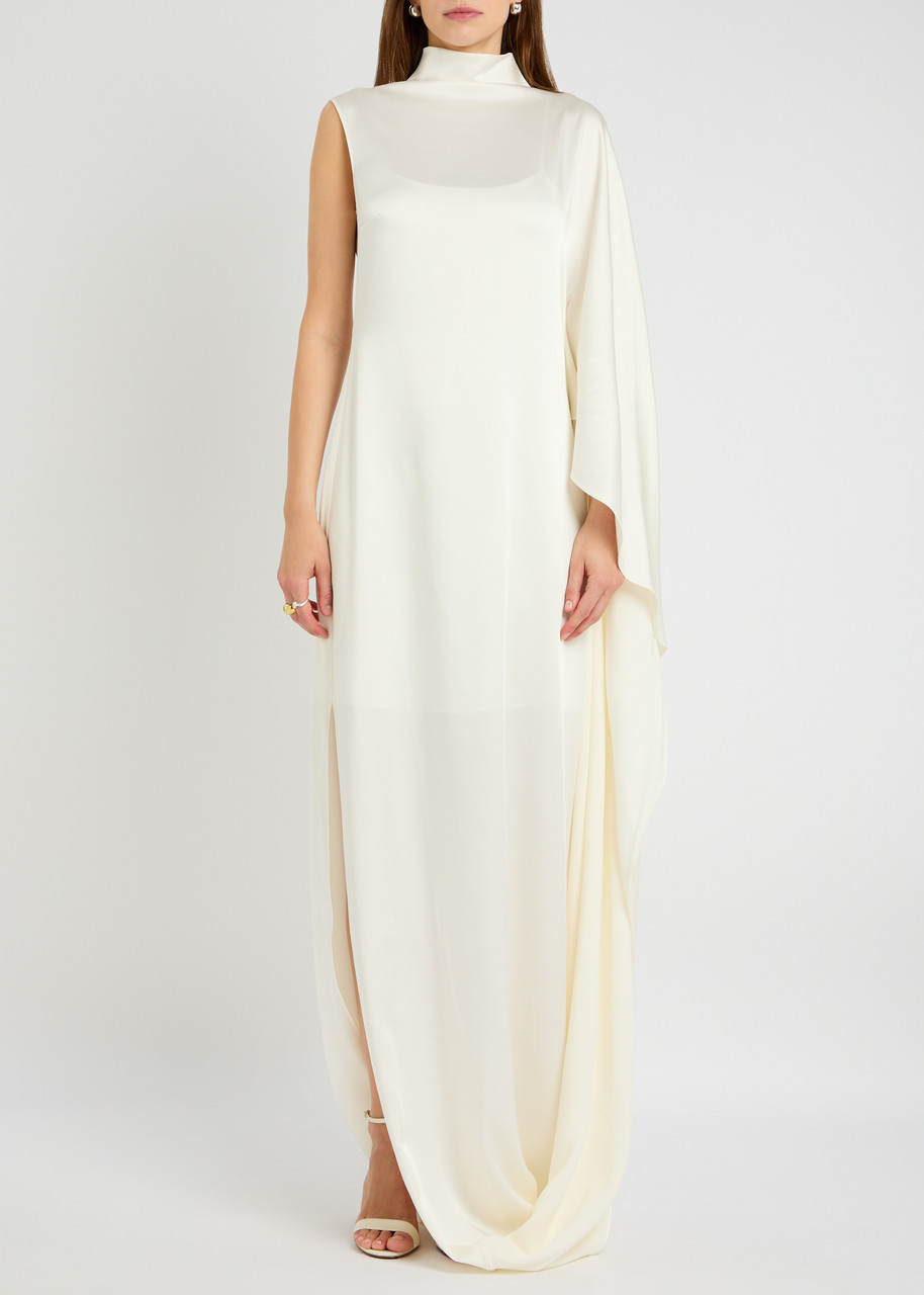 Stella Mccartney Draped Asymmetric Satin-crepe Gown In Neutral