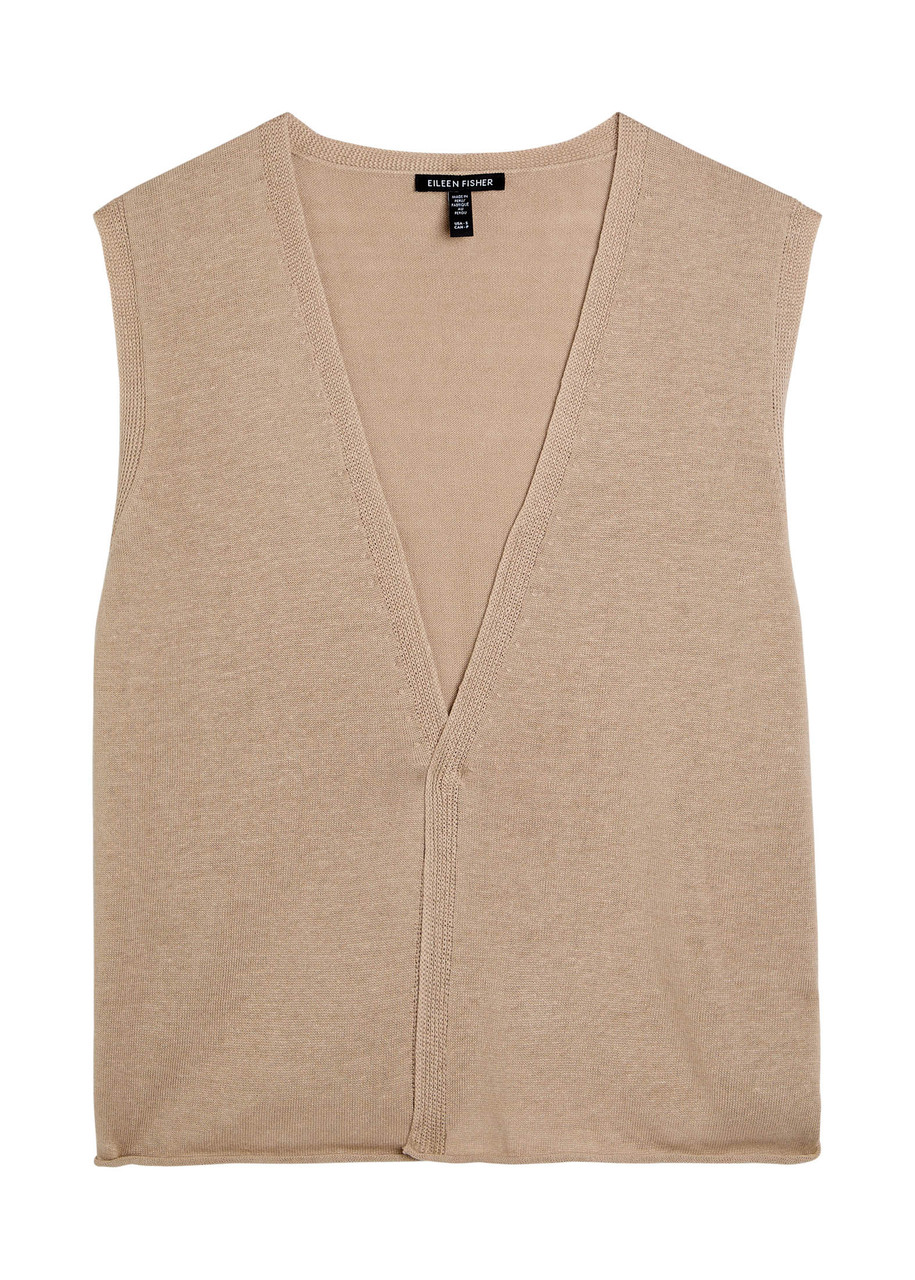 Eileen Fisher Linen And Cotton-blend Knit Vest In Brown
