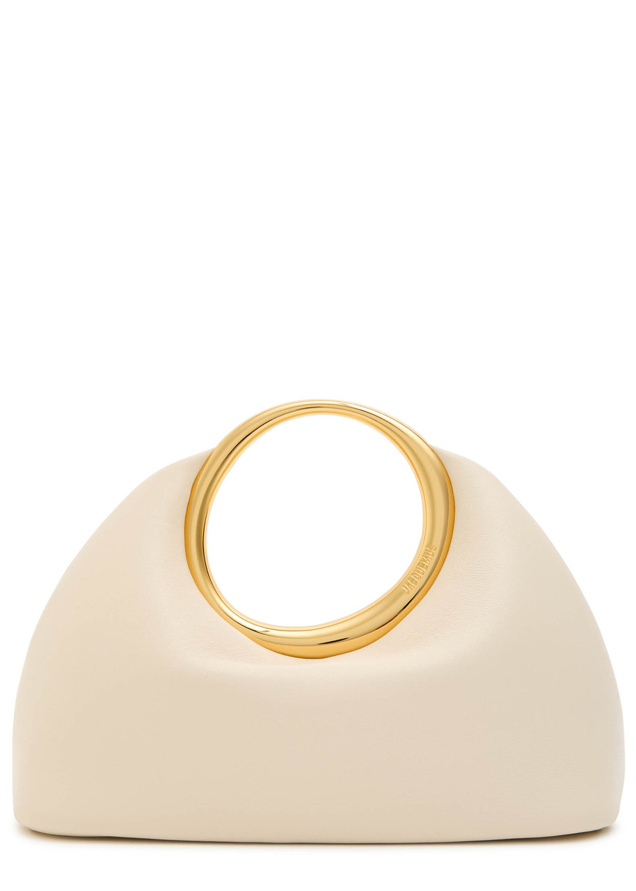 Jacquemus Curved Silhouette Smooth Finish Gold-tone Circular Handles In White