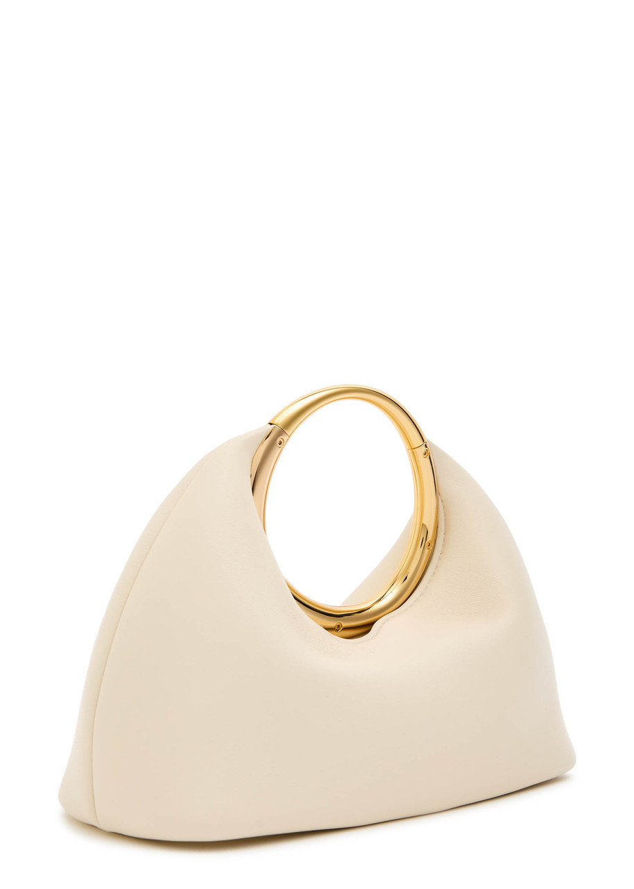 Jacquemus Curved Silhouette Smooth Finish Gold-tone Circular Handles In White