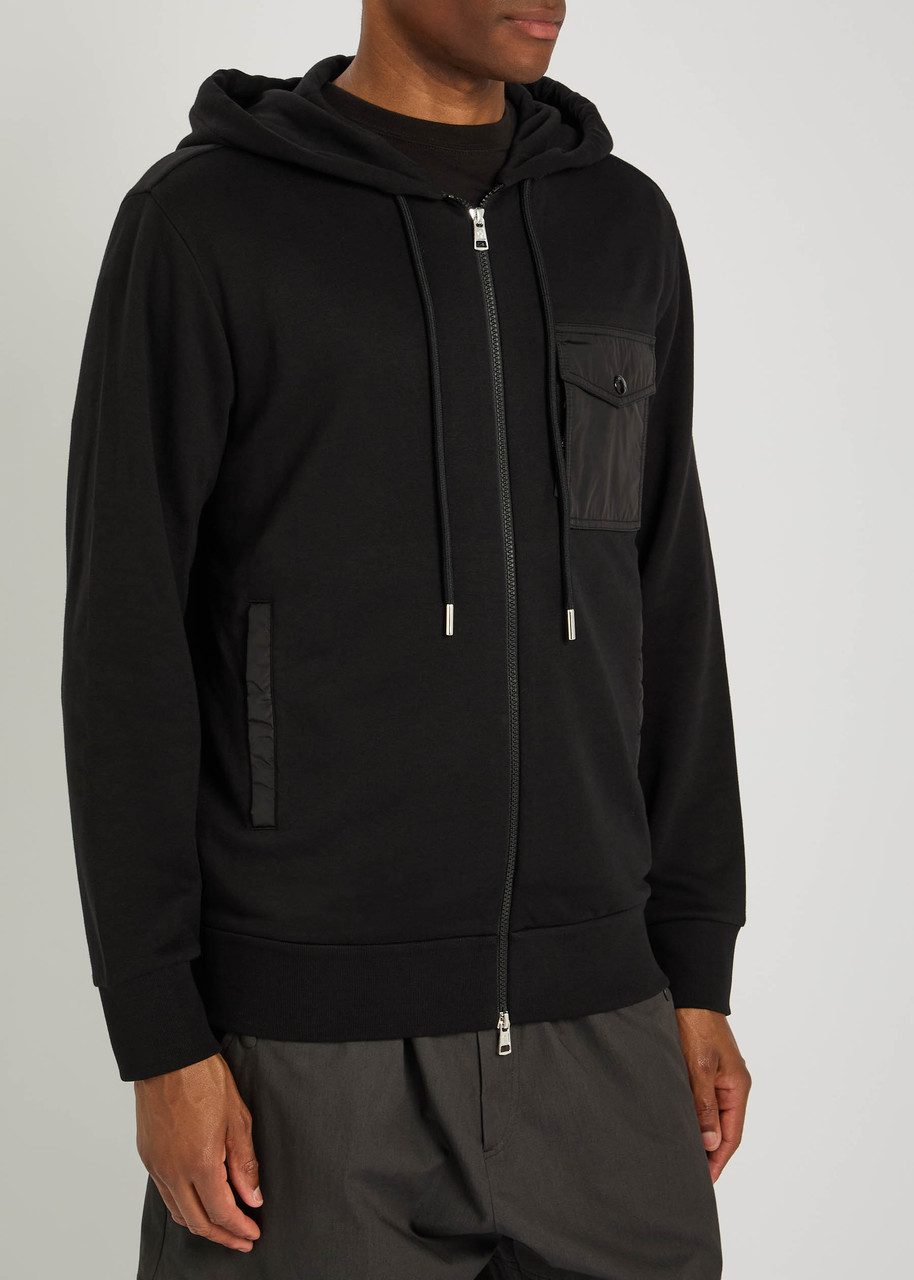 Moncler Logo Hooded Cotton-blend Sweatshirt In Black