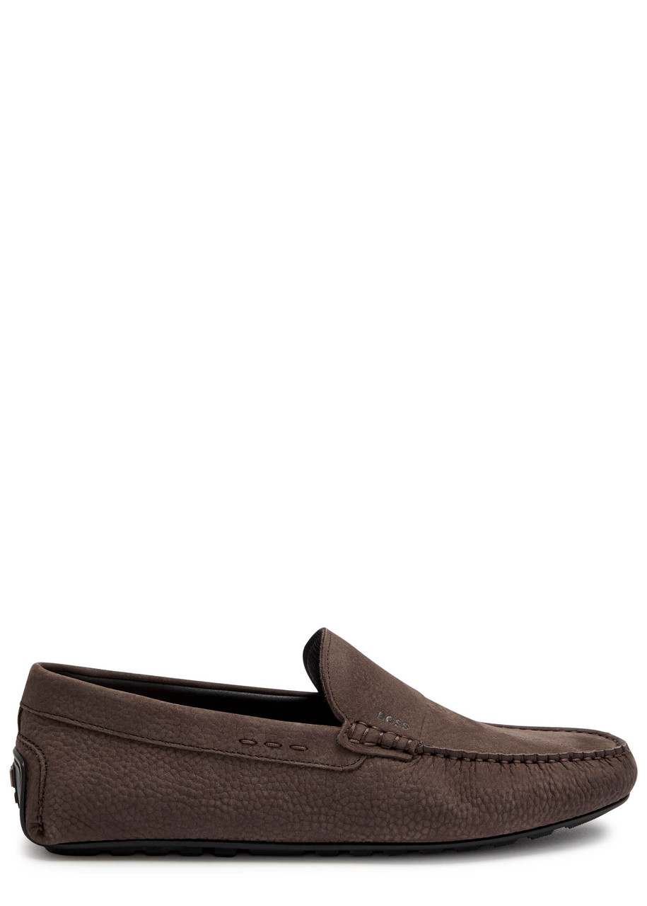 Hugo Boss Boss Noel Peppled Nubuck Loafers In Brown