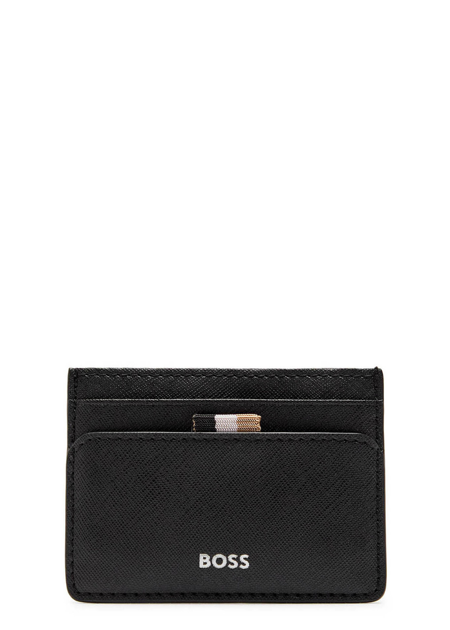Boss Logo Saffiano Leather Card Holder - Black - One Size