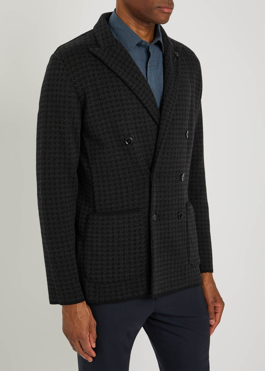 Lardini Houndstooth Wool Cardigan In Black