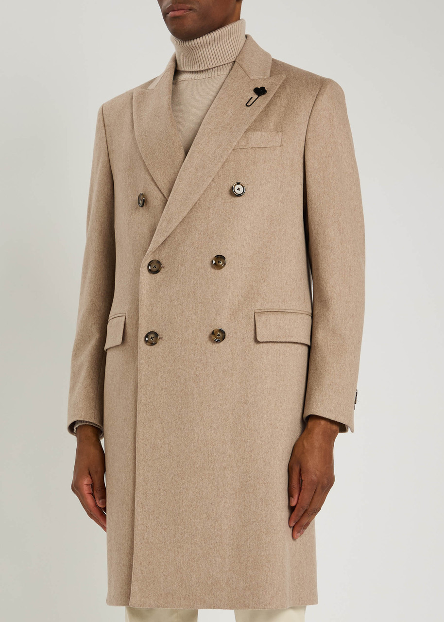 Lardini Double-breasted Wool Coat In Neutral