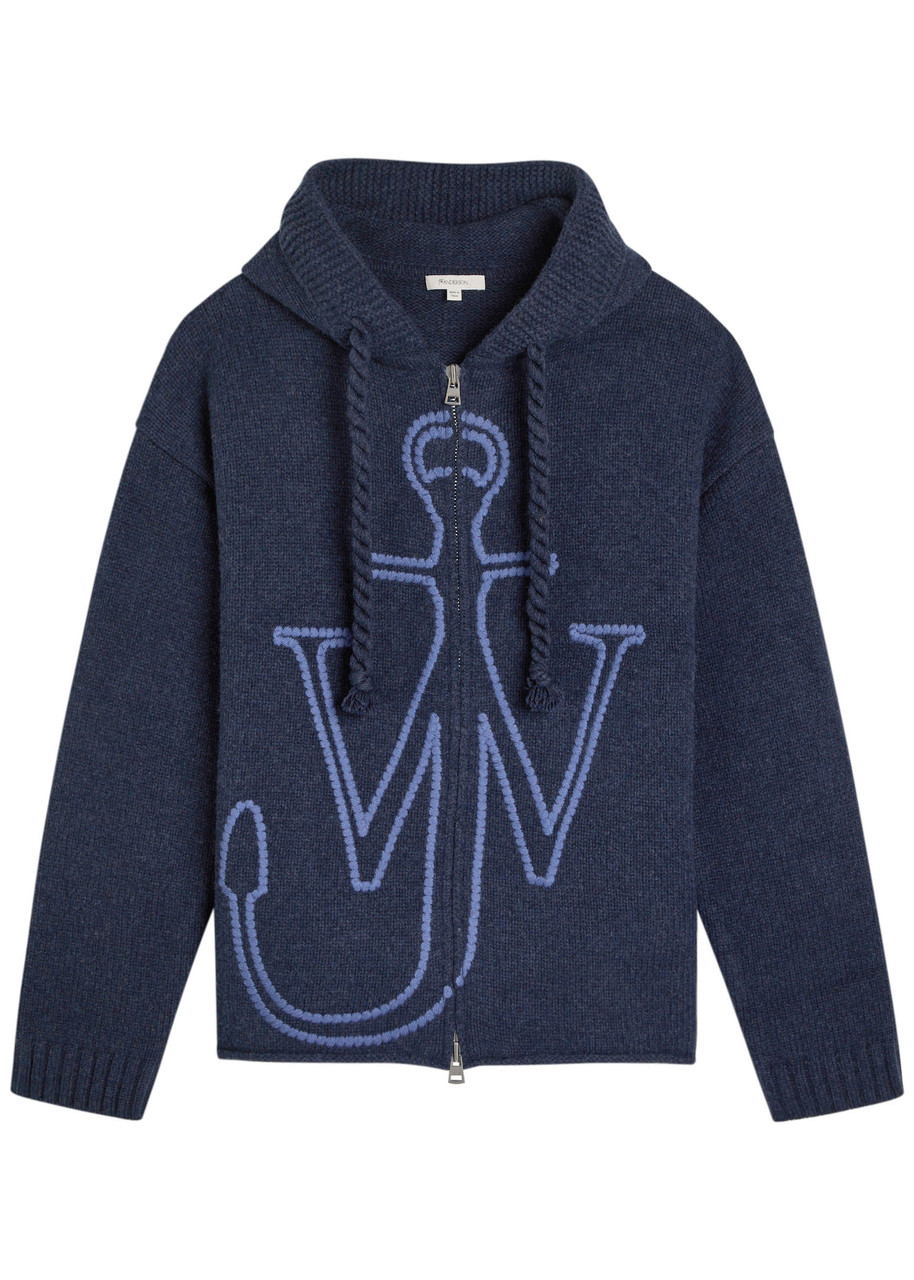 Jw Anderson J. W. Anderson Zip-up Hooded Sweater With Contrasting Logo In Blue