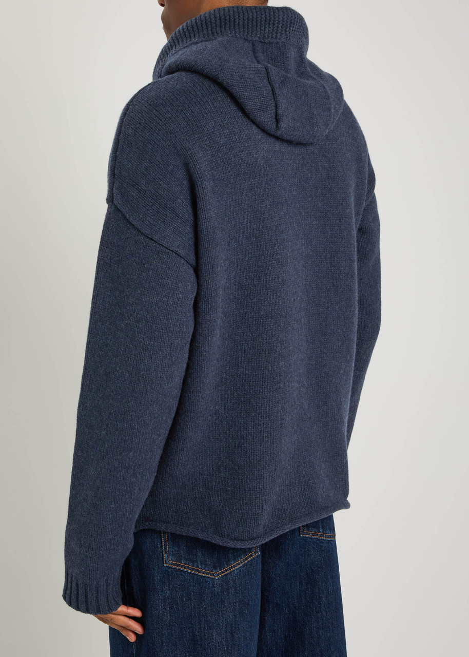  Jw Anderson Logo-embroidered Hooded Wool Jacket - Blue - S 
