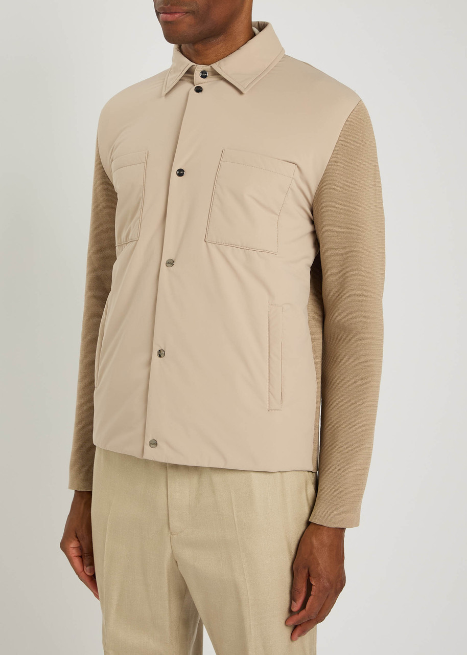 Herno Knitted Cotton And Shell Overshirt In Brown