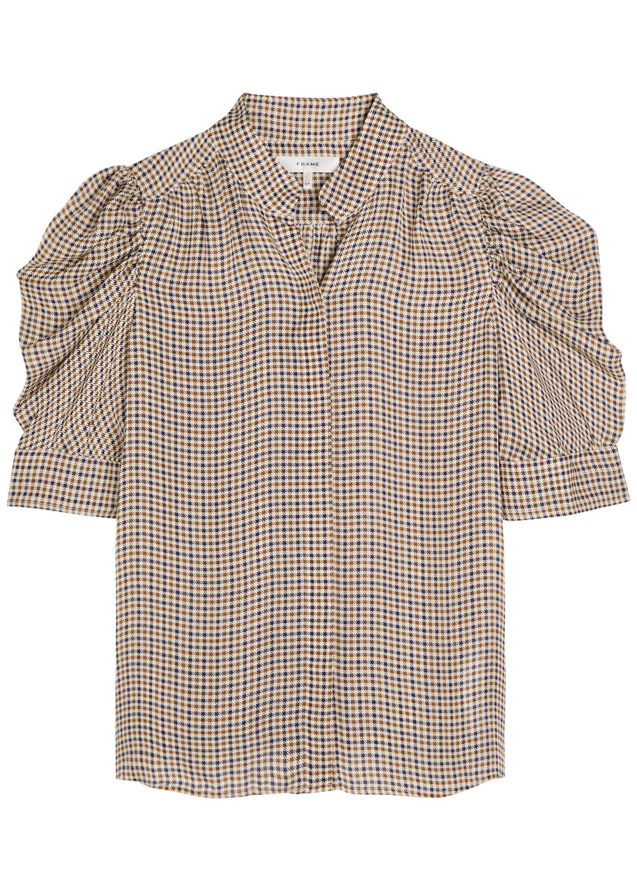 Frame The Gillian Houndstooth Silk-chiffon Blouse In Gold