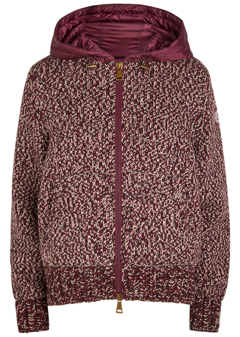 Moncler Hooded Shell And Wool Cardigan In Brown