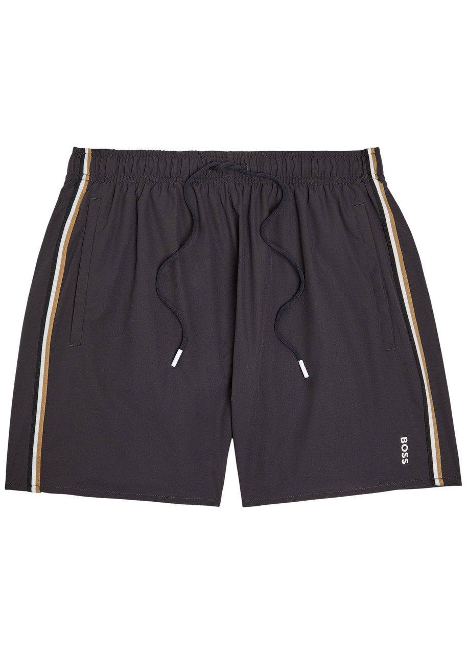 Hugo Boss Boss Logo Stretch-shell Swim Shorts In Black