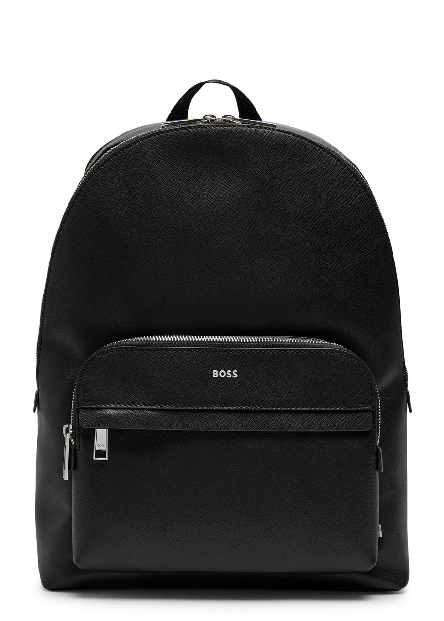 Boss Logo Saffiano Leather Backpack - Black - One Size