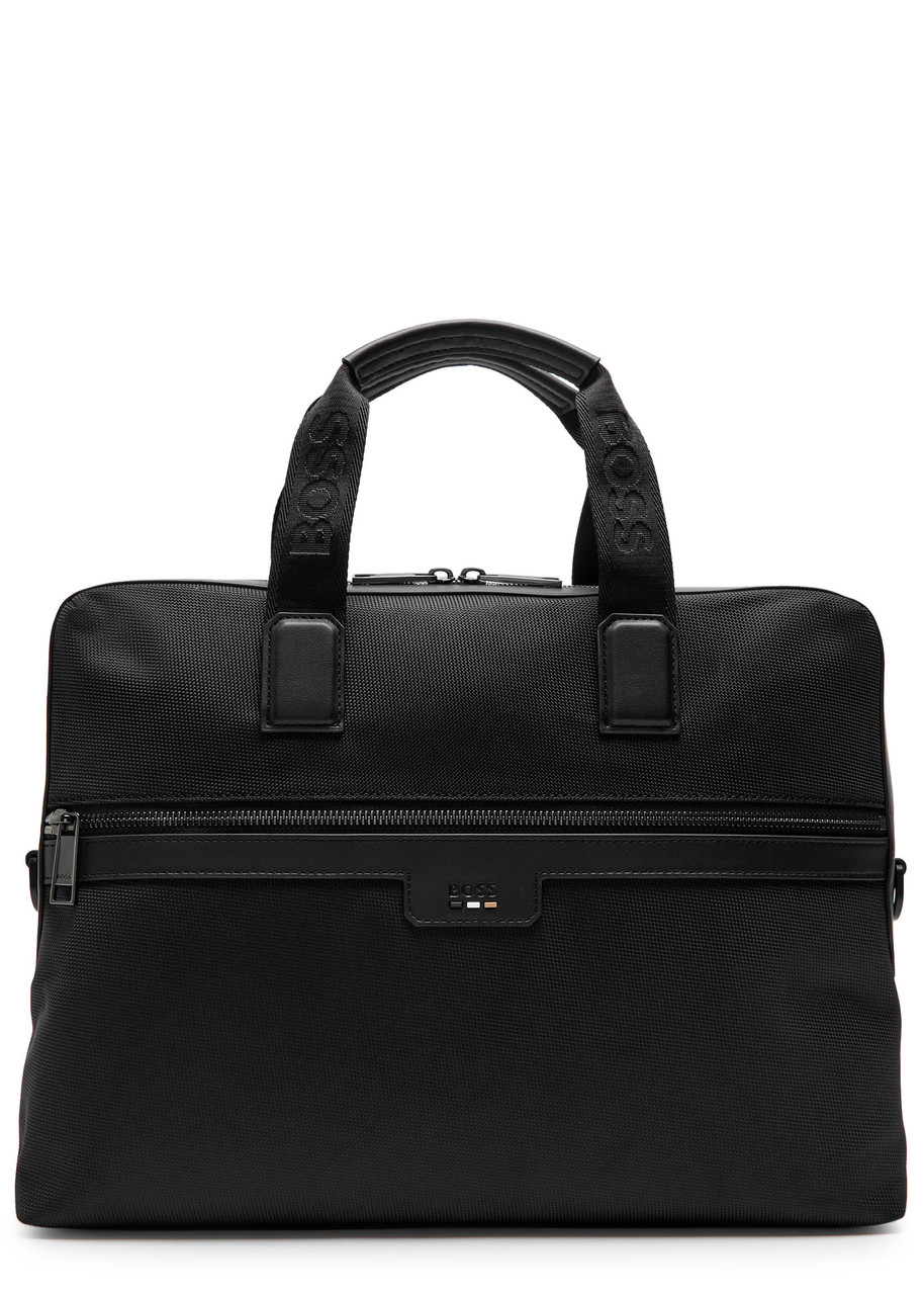 Hugo Boss Boss Logo Woven Shell Briefcase In Black