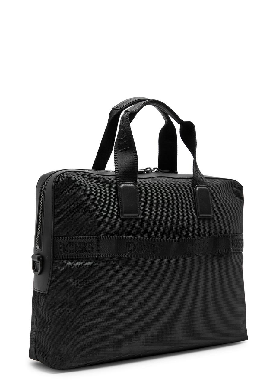 Hugo Boss Boss Logo Woven Shell Briefcase In Black