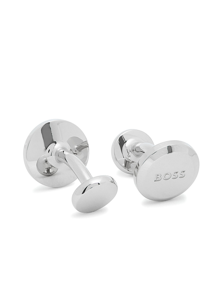 Hugo Boss Boss Logo-engraved Cufflinks In Silver