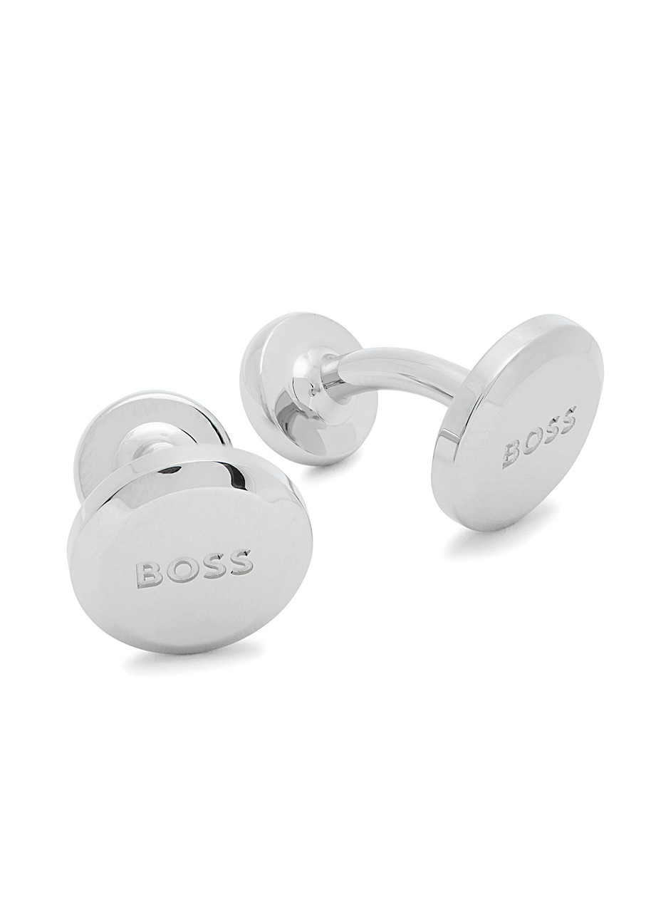 Hugo Boss Boss Logo-engraved Cufflinks In Silver