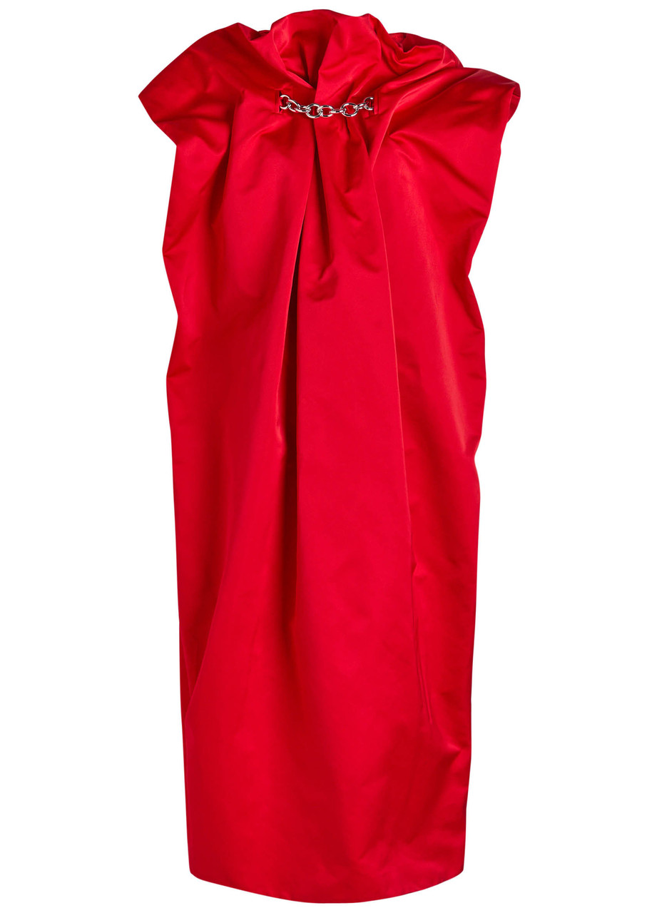 Simone Rocha Duchess Draped Satin Midi Dress In Red
