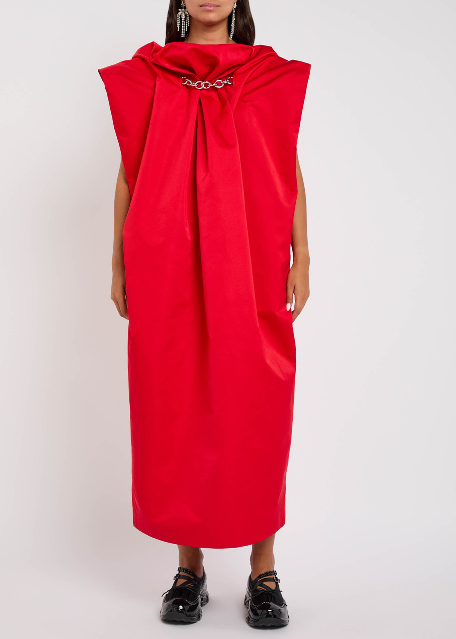 Simone Rocha Duchess Draped Satin Midi Dress In Red