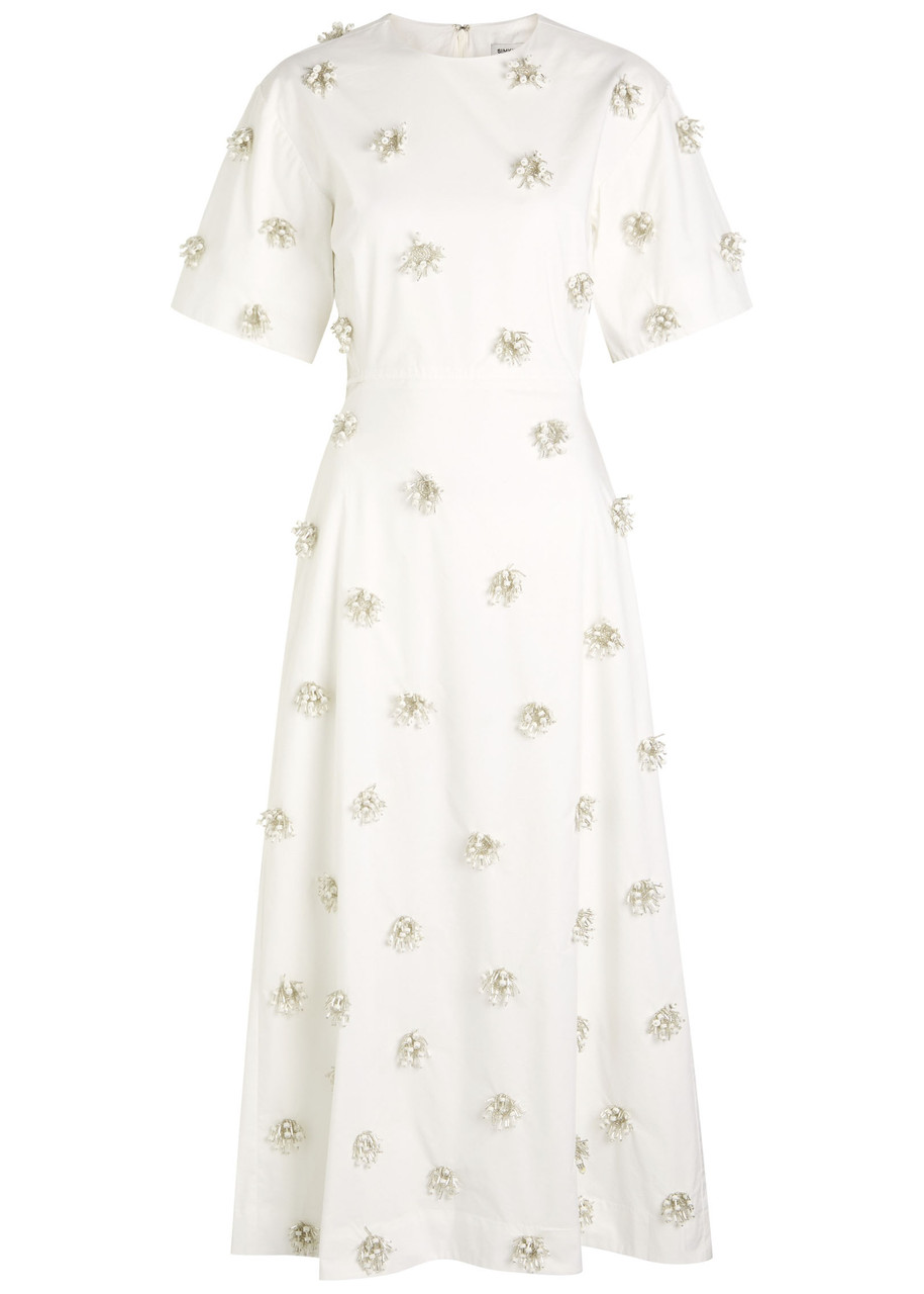 Simkhai Jonathan Starla Embellished Cotton-blend Poplin Midi Dress In White