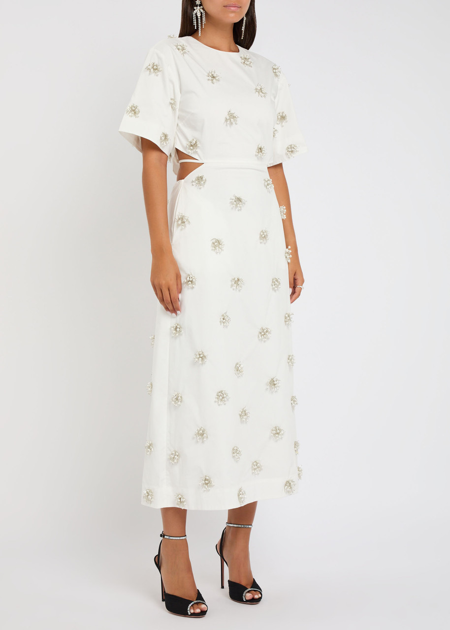 Simkhai Jonathan Starla Embellished Cotton-blend Poplin Midi Dress In White