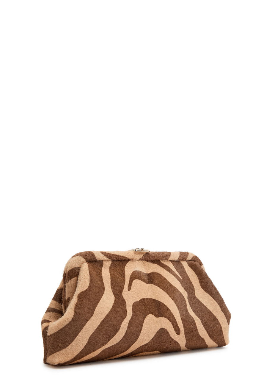 Jimmy Choo Skylar Zebra-print Calf Hair Clutch In Brown