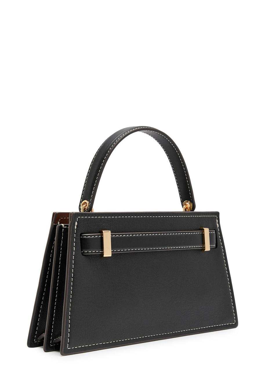 Tory Burch Mini Leather Lee Radziwill Top-handle Bag In Black