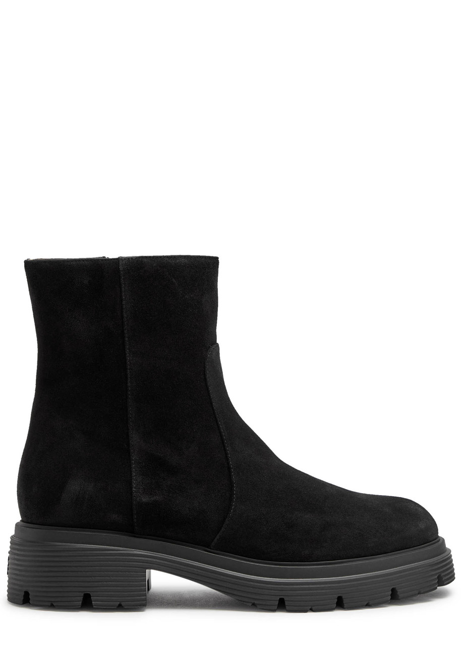 Stuart Weitzman Suede Ankle Boots Featuring Chunky Sole In Black
