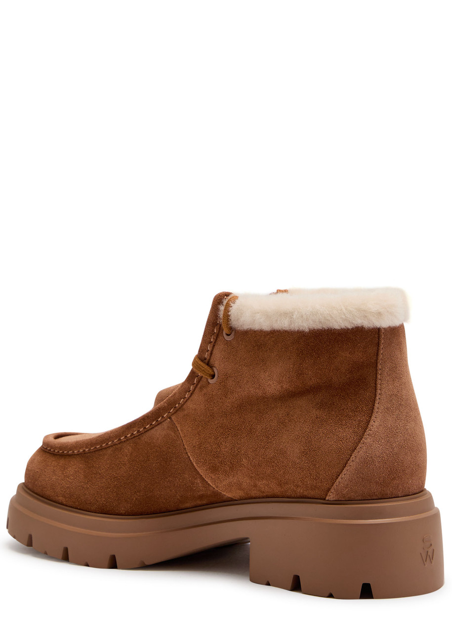 Stuart Weitzman Hudson Shearling-trimmed Suede Ankle Boots In Brown