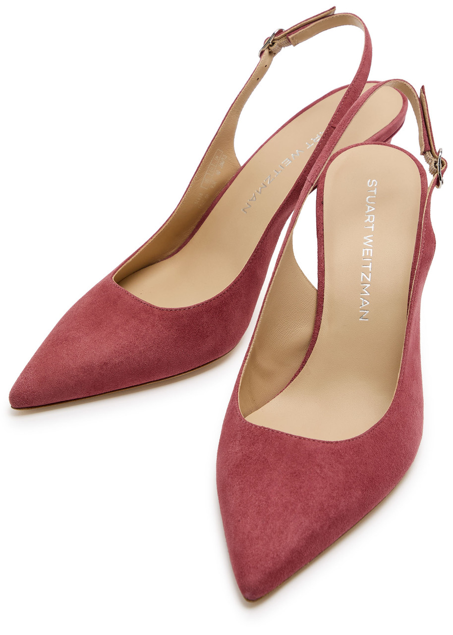 Stuart Weitzman Stuart Power 75 Suede Slingback Pumps In Red