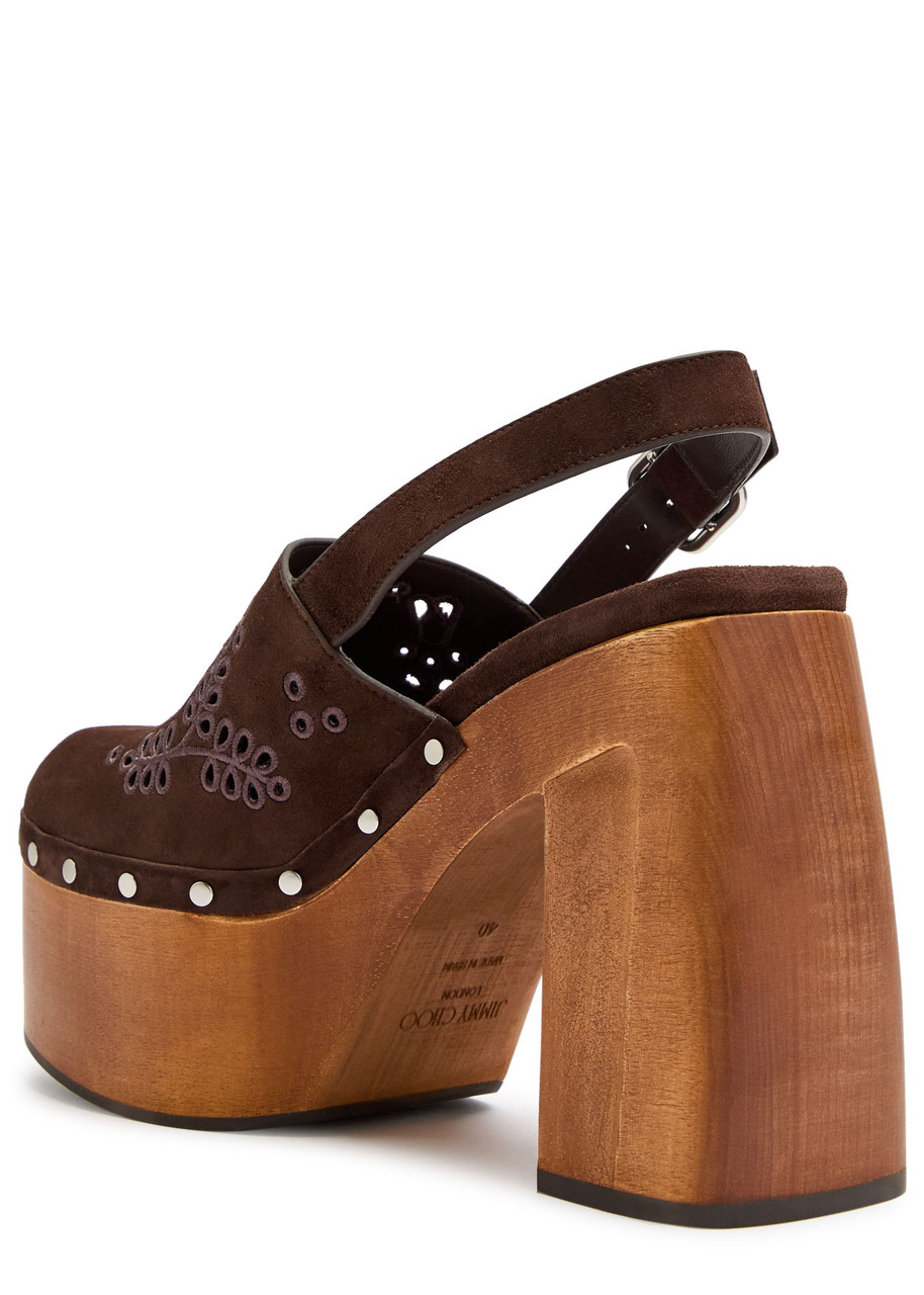  Jimmy Choo Alida 135 Embroidered Slingback Clogs - Brown - 39 (it39 / Uk6) 