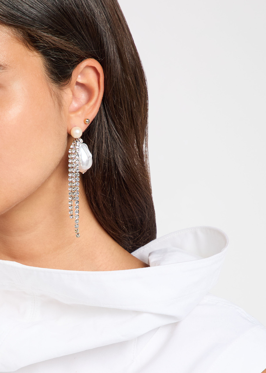 Completedworks Embellished Pearl And Rhodium-plated Drop Earrings In White