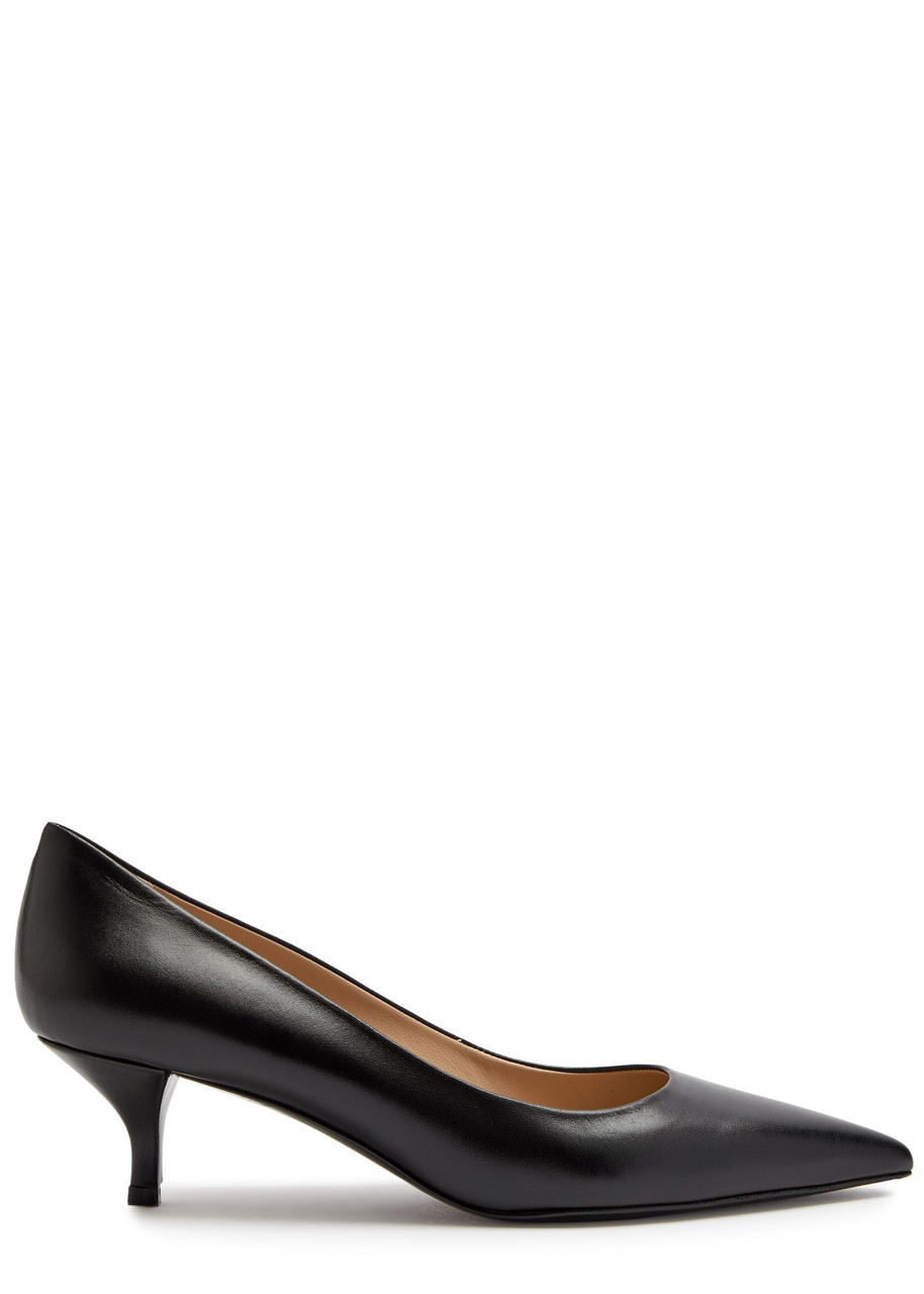 Stuart Weitzman Stuart Leather Kitten-heel Pumps In Black